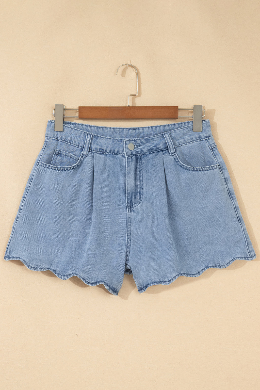 Scalloped-Hem Denim Shorts