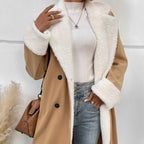Plush-Trim Double-Breasted Longline Coat