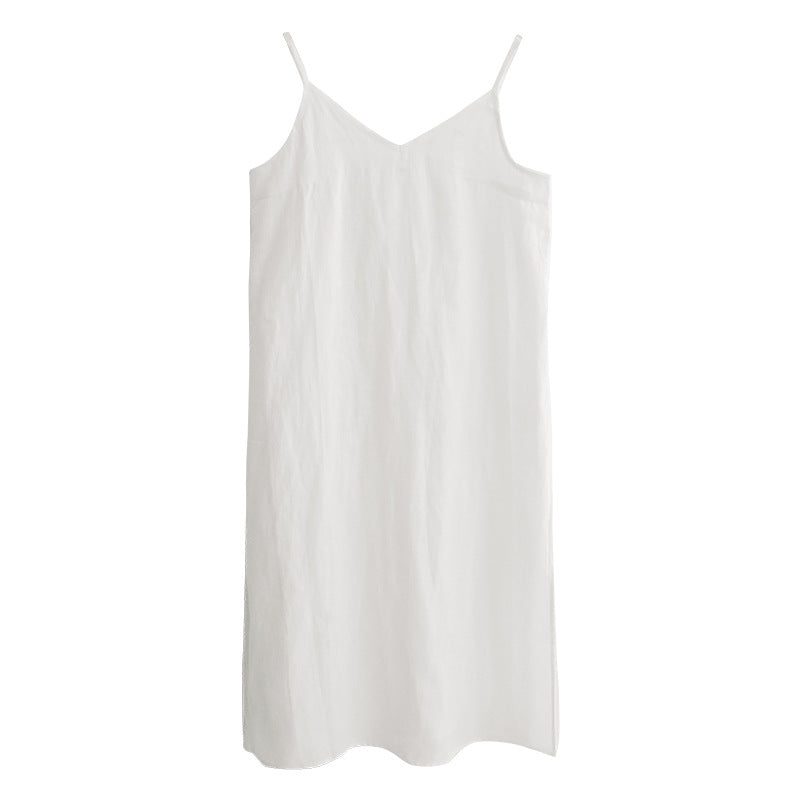 V-Neck Linen Midi Slip Dress