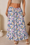 Floral Print Drawstring Ruffle-Hem Maxi Skirt