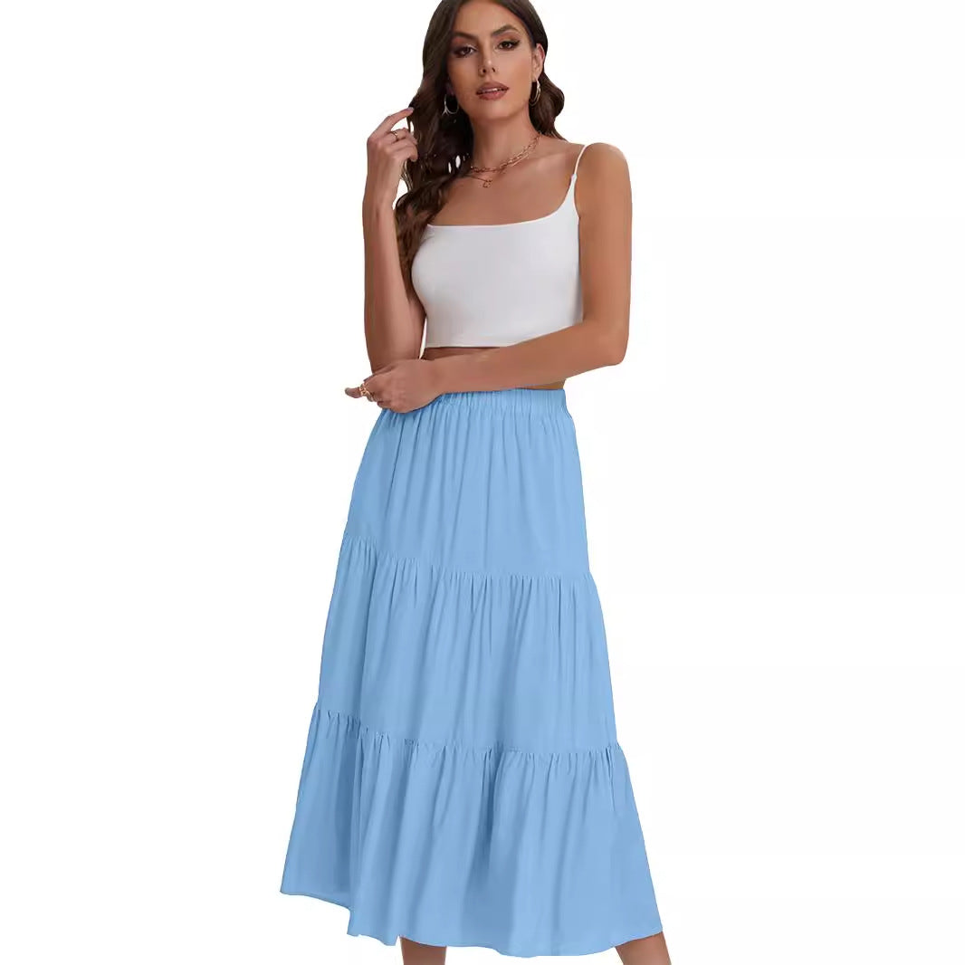 Tiered Drawstring High-Waist Maxi Skirt