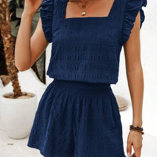 Square-Neck Ruffle-Sleeve Top and Shorts Set