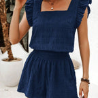 Square-Neck Ruffle-Sleeve Top and Shorts Set