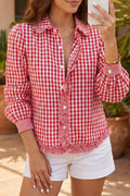 Plaid Frill Detail Button-Down Shirt