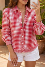 Plaid Frill Detail Button-Down Shirt