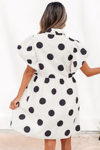 White Polka Dot Ruffle Sleeve Half Button Mini Dress