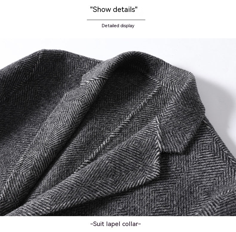 Plaid Wool Notch-Lapel Long Coat