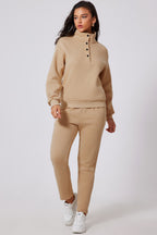 Half-Button Sweatshirt and Sweatpants Set