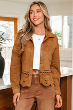 Faux Suede Cutout-Detail Jacket