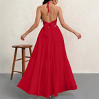 Backless Halter Tiered Maxi Dress