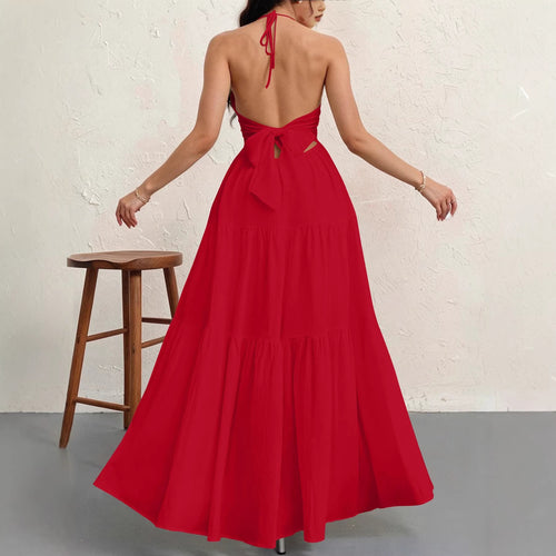 Backless Halter Tiered Maxi Dress